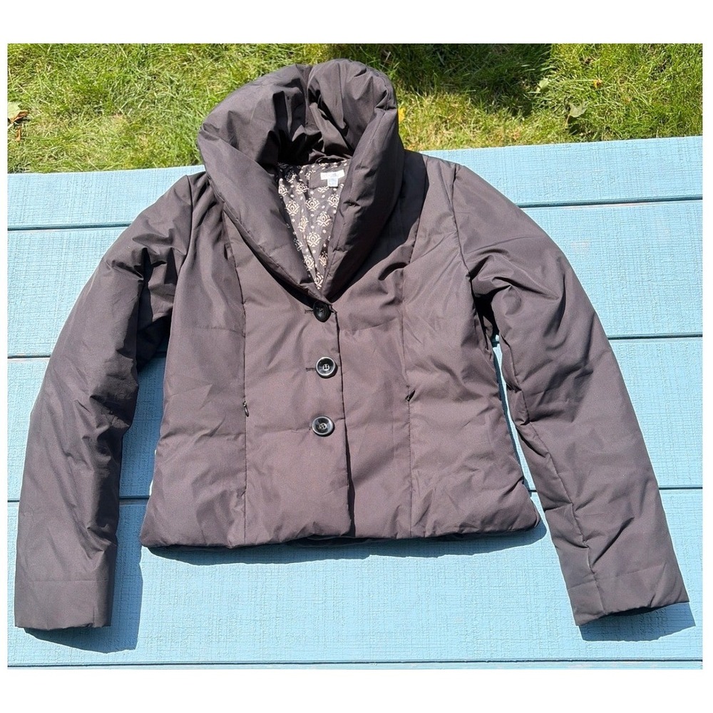 Aqua Womens Down Feather Puffer Jacket Shawl Collar Gray Black Size M